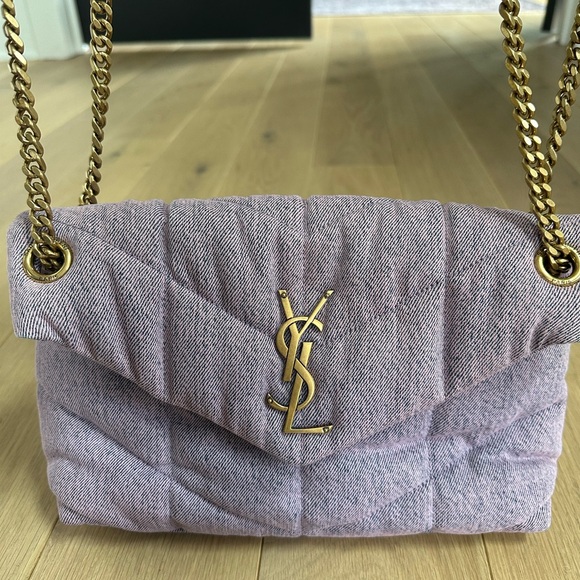 YSL Saint Laurent Lilac Denim Puffer Bag- Small LouLou - Picture 3 of 14